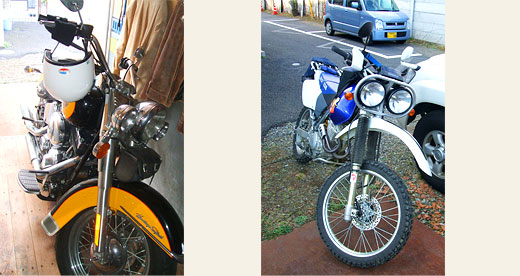 愛車のハーレー（ソフティールクラシック1.350cc）とオフロード用の（ホンダ・バハ250cc）
